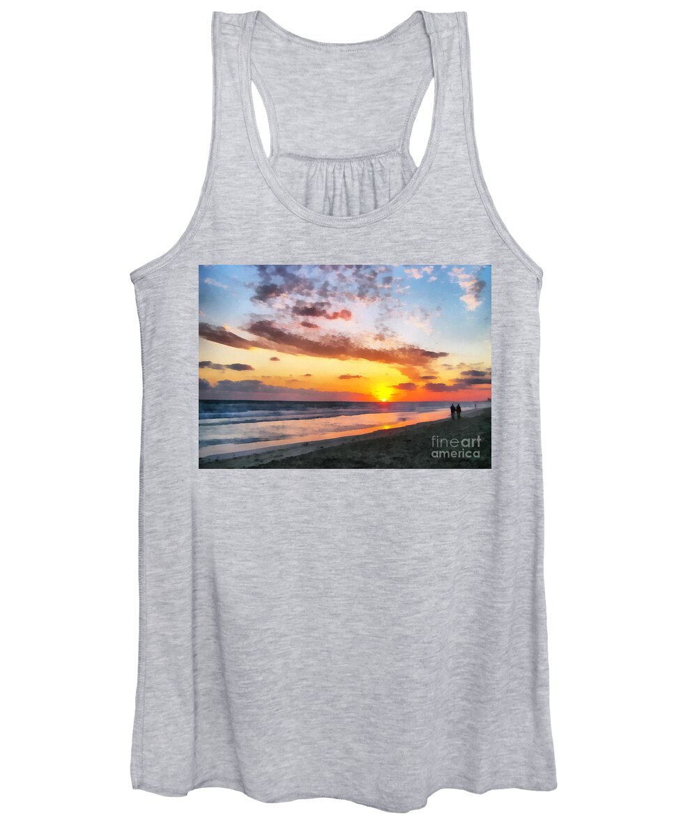  Beach Women's Tank Top featuring the painting A painting of the sunset at sea by Odon Czintos
