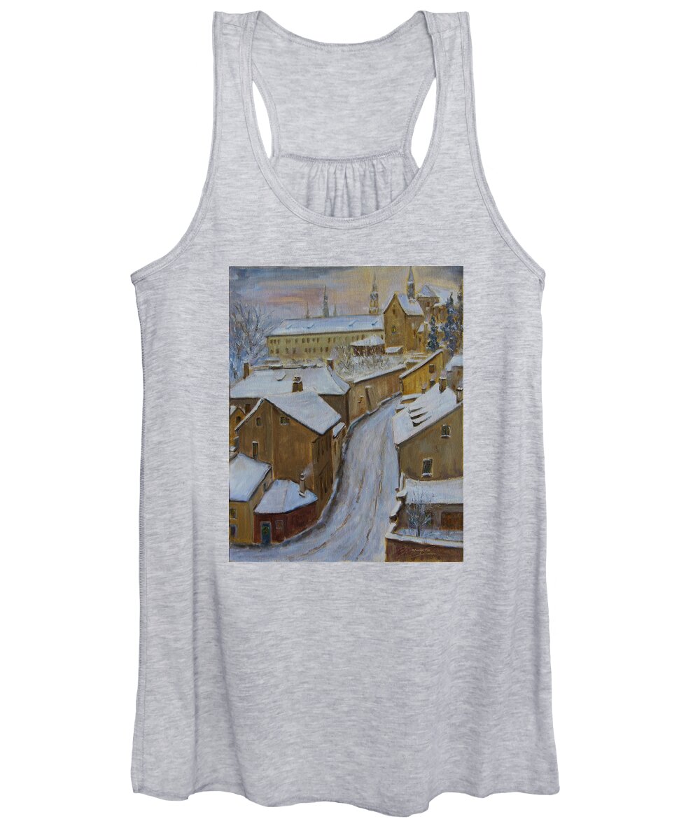  Women's Tank Top featuring the painting A Perfect Winter Night by Xueling Zou
