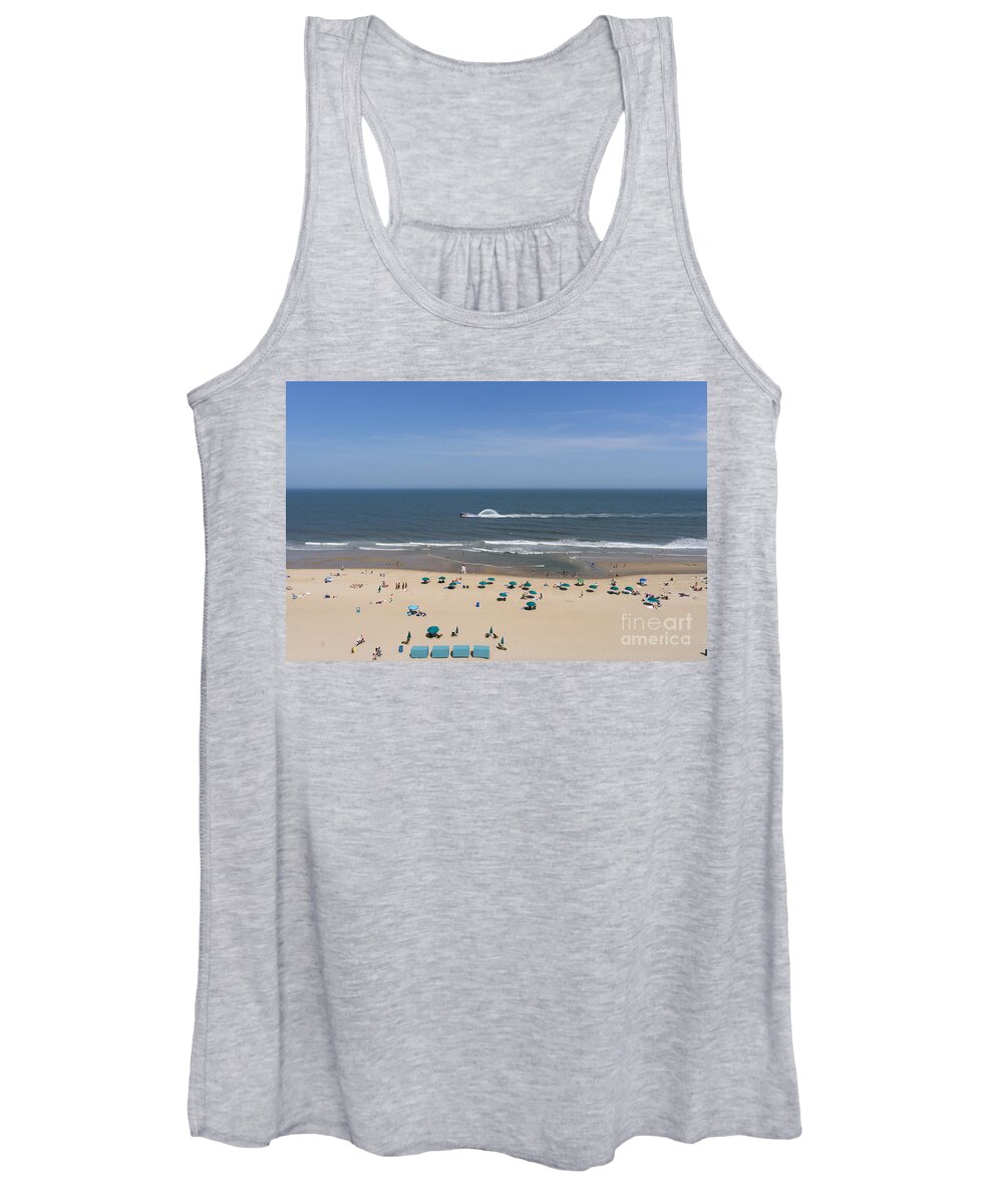 Atlantic Women's Tank Top featuring the photograph A touring speedboat passes by shore in Ocean City Maryland by William Kuta