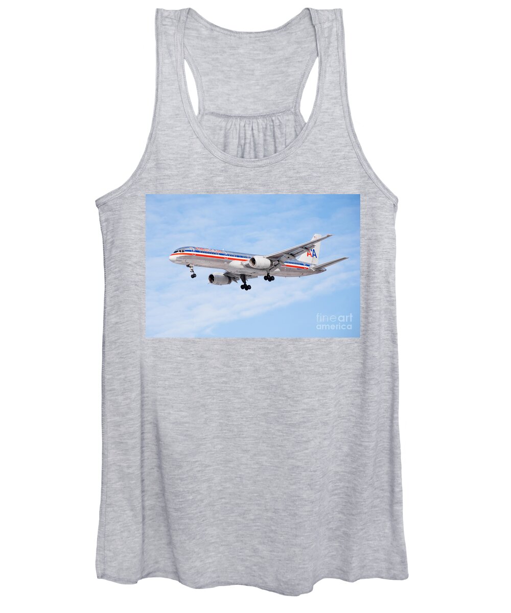 757 Women's Tank Top featuring the photograph Amercian Airlines Boeing 757 Airplane Landing by Paul Velgos