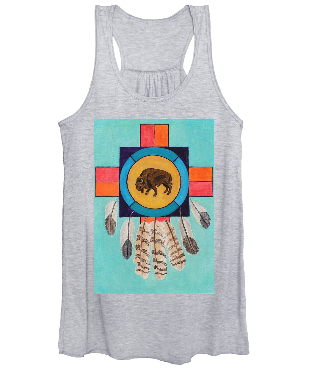 Bison Women's Tank Top featuring the painting American Bison Dreamcatcher by Vera Smith