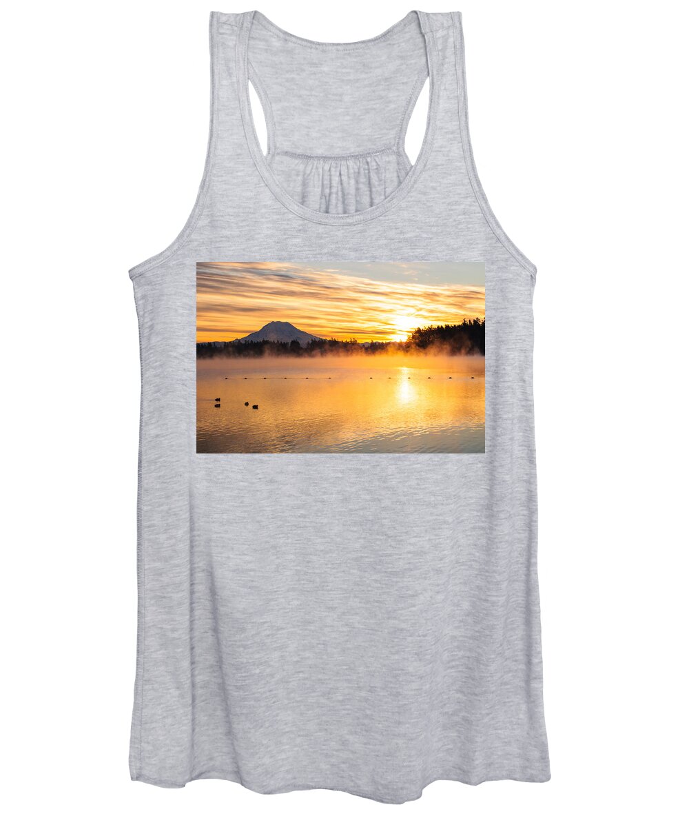 Rainier Women's Tank Top featuring the photograph American Lake Misty Sunrise by Tikvah's Hope