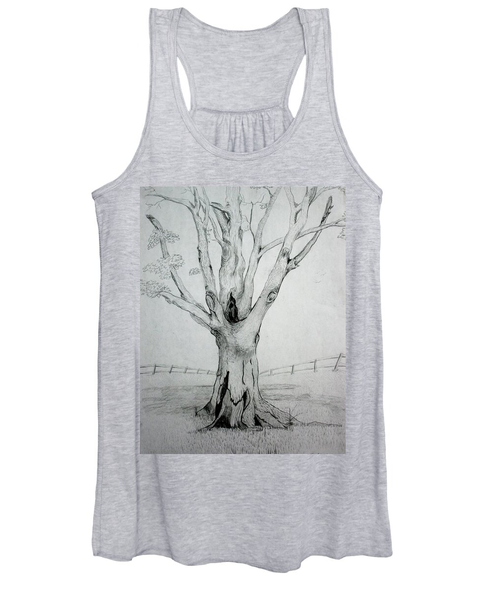 Tree Women's Tank Top featuring the drawing An Old Tree by Stacy C Bottoms