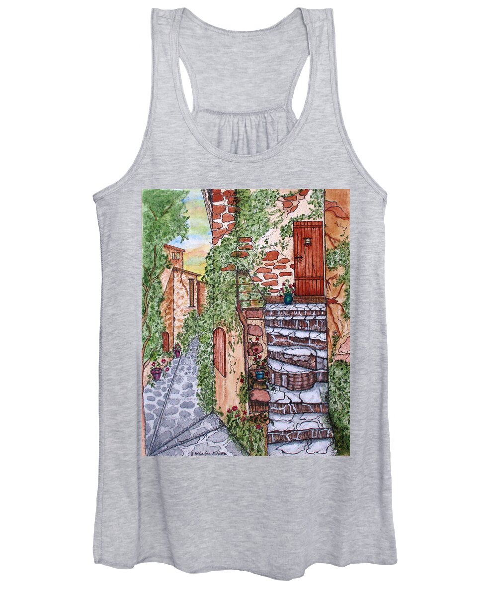 Art Women's Tank Top featuring the painting Ancient Crumbling Stone Steps by Ashley Goforth