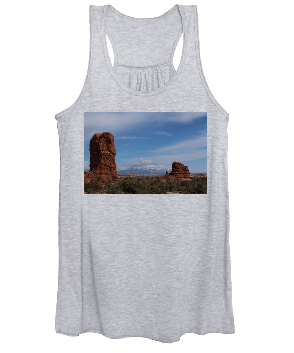 Clouds Women's Tank Top featuring the photograph Arches National Monument by Suzanne Lorenz