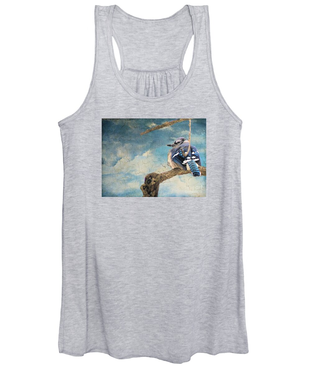 Blue Jay Women's Tank Top featuring the photograph Baby Blue Jay in Winter by Janette Boyd