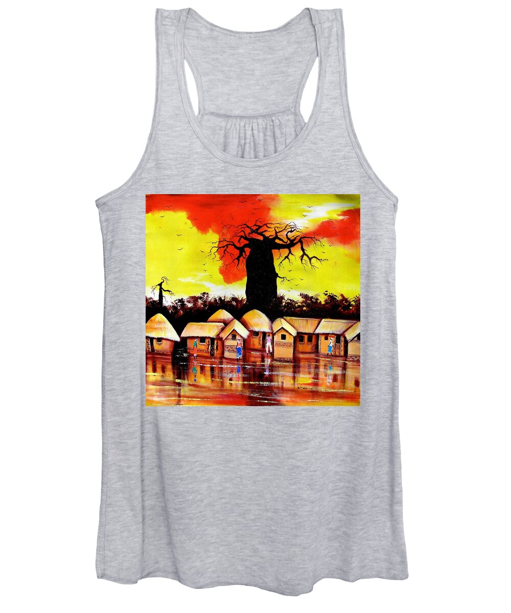 Appiah Ntiaw Women's Tank Top featuring the painting Baobab Village by Appiah Ntiaw