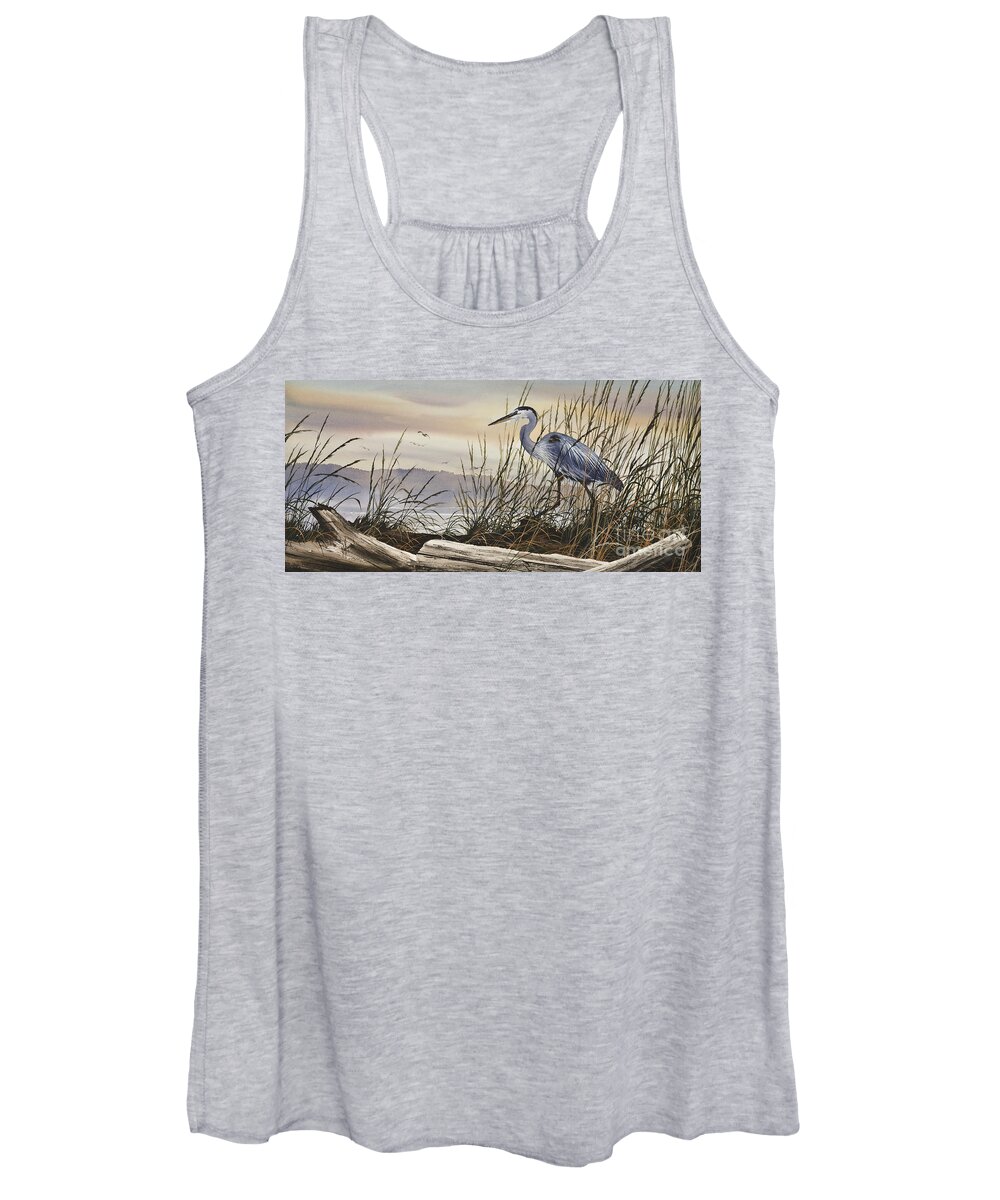 Heron Fine Art Prints Women's Tank Top featuring the painting Beauty Along the Shore by James Williamson