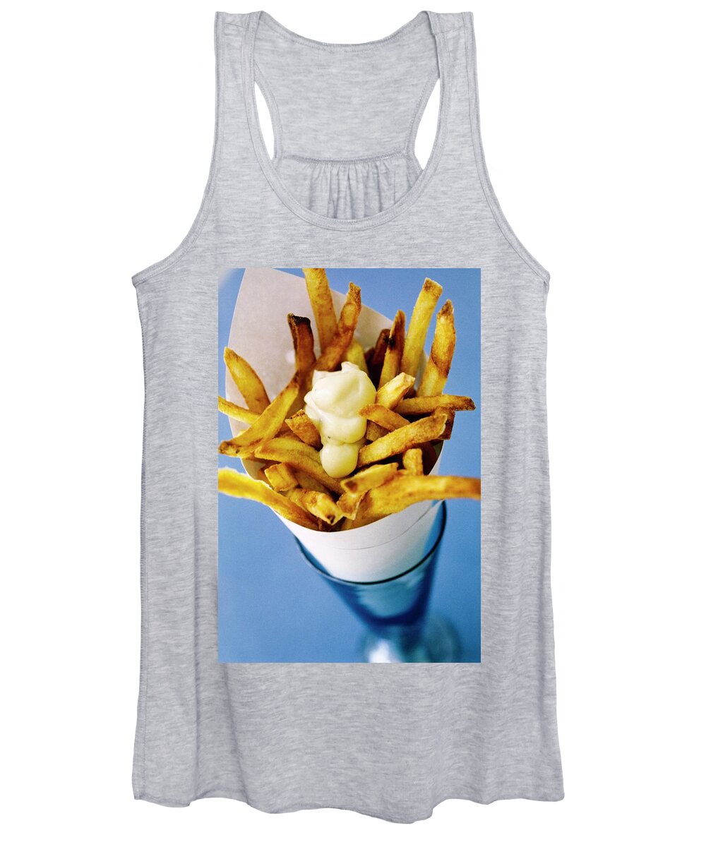 Fruits Women's Tank Top featuring the photograph Belgian Fries With Mayonnaise On Top by Romulo Yanes