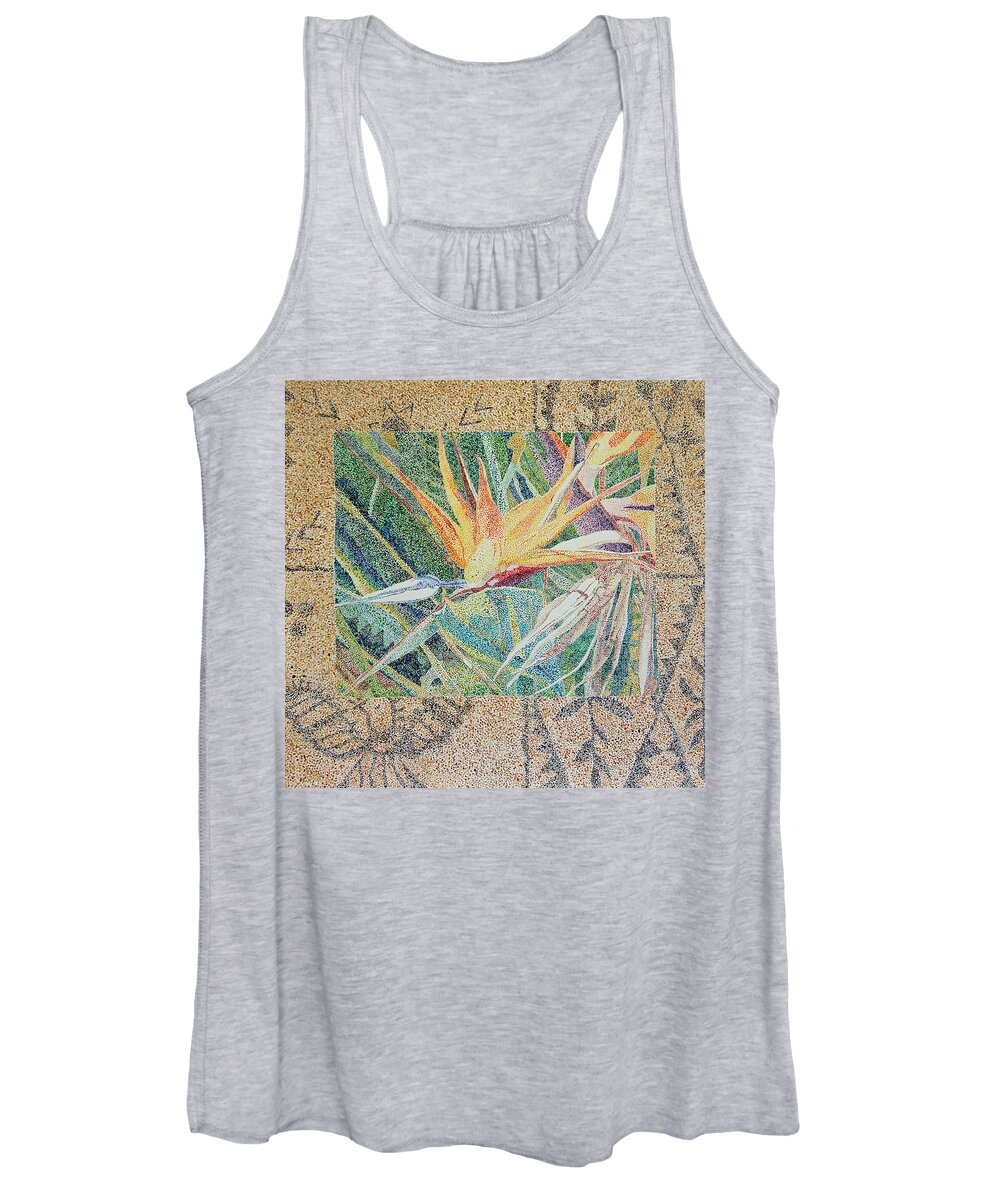 Bird Of Paradise Women's Tank Top featuring the painting Bird of Paradise with Tapa Cloth by Terry Holliday