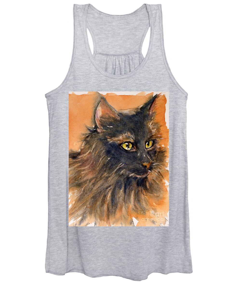 Cat Women's Tank Top featuring the painting Black Cat by Judith Levins