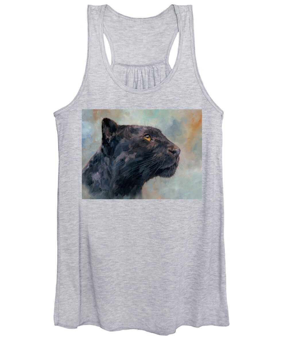 Panther Women's Tank Top featuring the painting Black Panther by David Stribbling