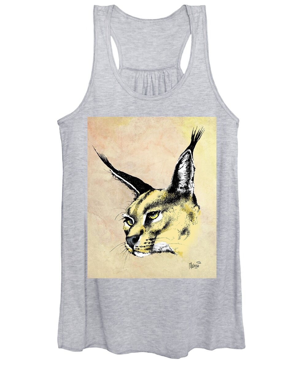 Caracal Women's Tank Top featuring the drawing caracal Color by Anthony Mwangi