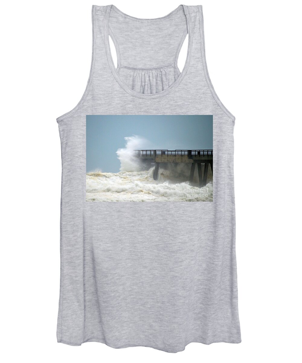 Emerald Coast Women's Tank Top featuring the photograph 0828 CAT 1 Hurricane Isaac Crashes into Navarre Beach Pier by Jeff at JSJ Photography