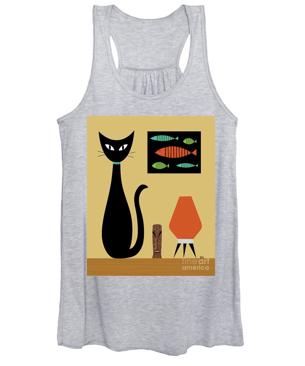 Mid Century Modern Women's Tank Top featuring the digital art Cat on Tabletop by Donna Mibus