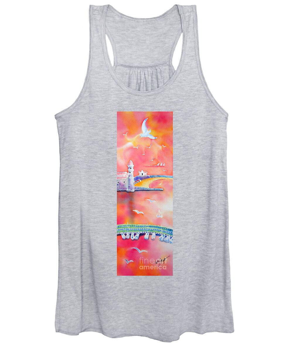 Collioure Women's Tank Top featuring the painting Catalan sunset by Hisayo OHTA