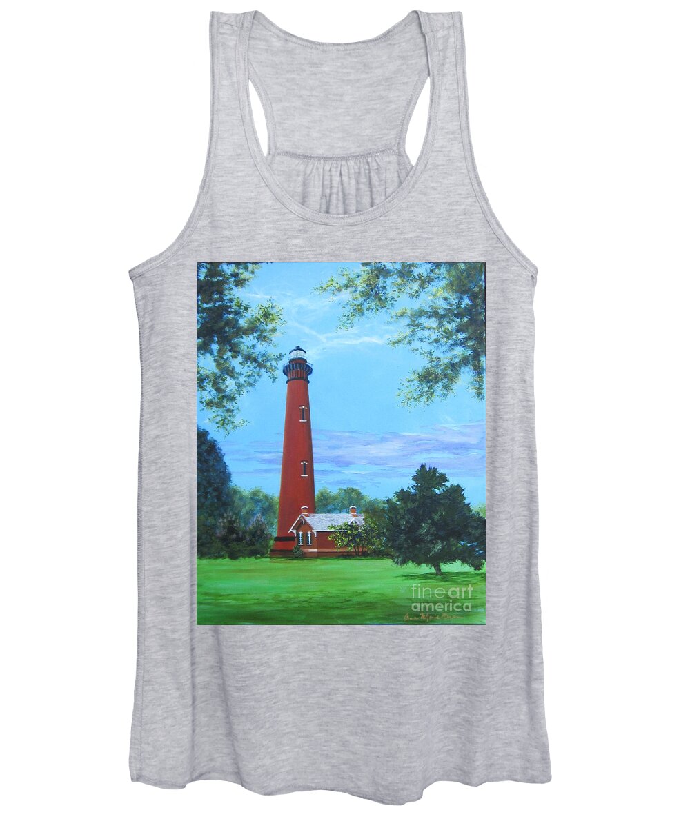 Lighthouse Women's Tank Top featuring the painting Currituck Lighthouse by Anne Marie Brown