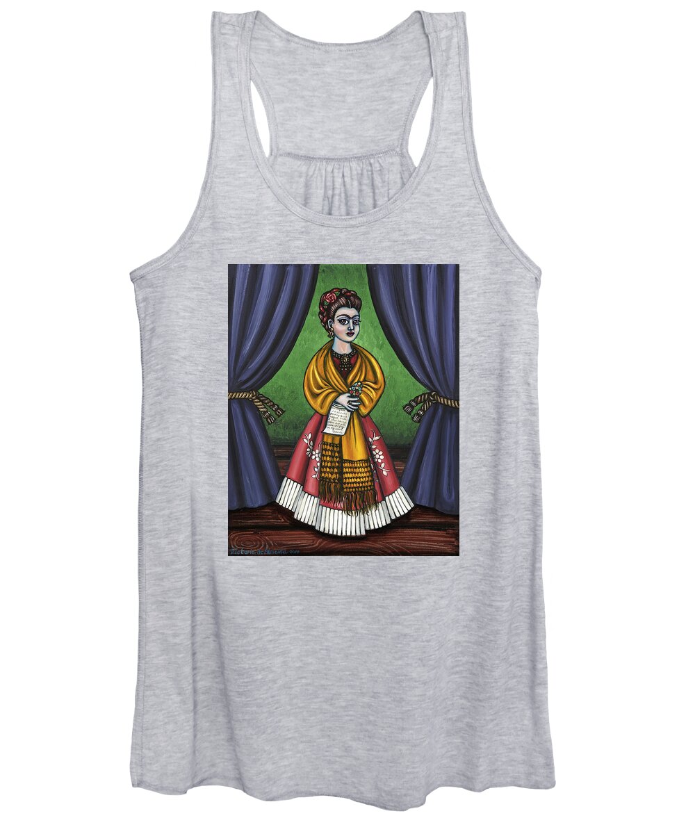 Folk Art Women's Tank Top featuring the painting Curtains for Frida by Victoria De Almeida