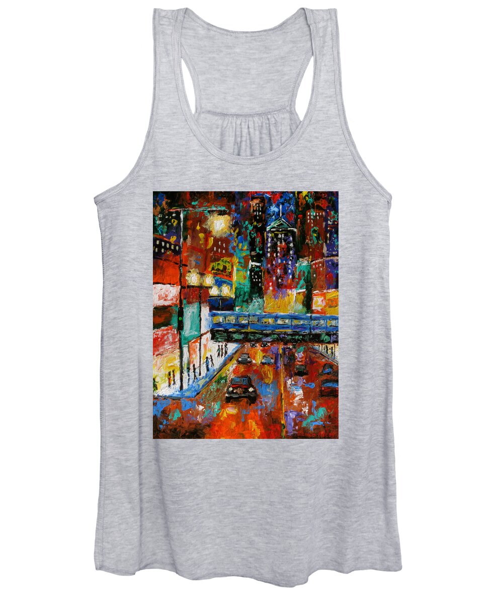 Chicago Art Women's Tank Top featuring the painting Downtown Friday Night by J Loren Reedy