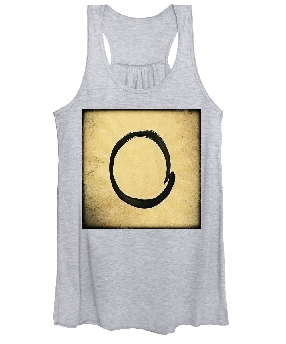 Enso Women's Tank Top featuring the painting Enso #4 - Zen Circle Abstract Sand and Black by Marianna Mills