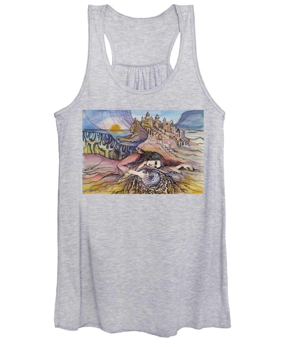 Fantasy Women's Tank Top featuring the painting Envisioned City by Valentina Plishchina