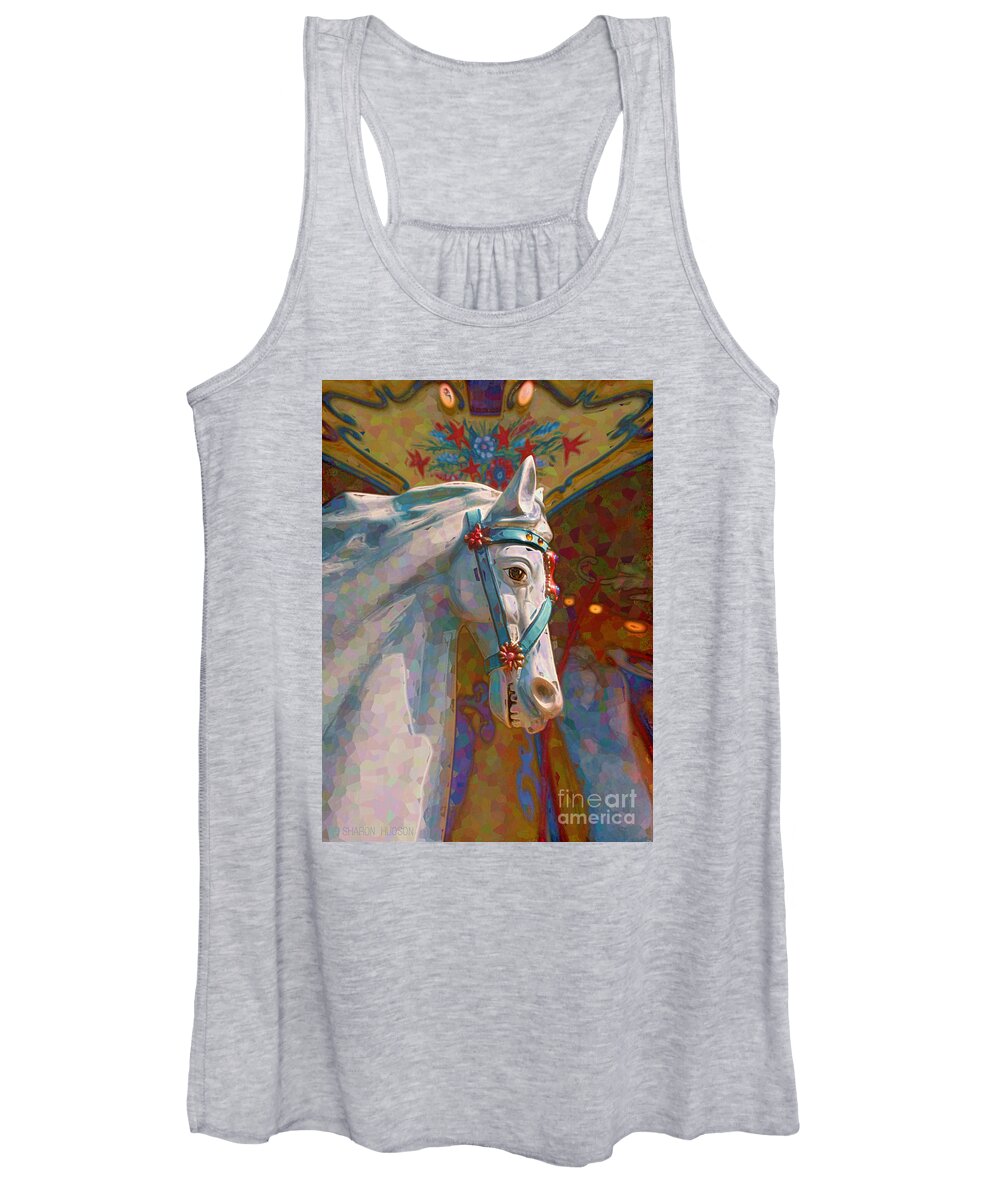 Carousel Women's Tank Top featuring the photograph fantasy carousel horse - Carousel Lights by Sharon Hudson