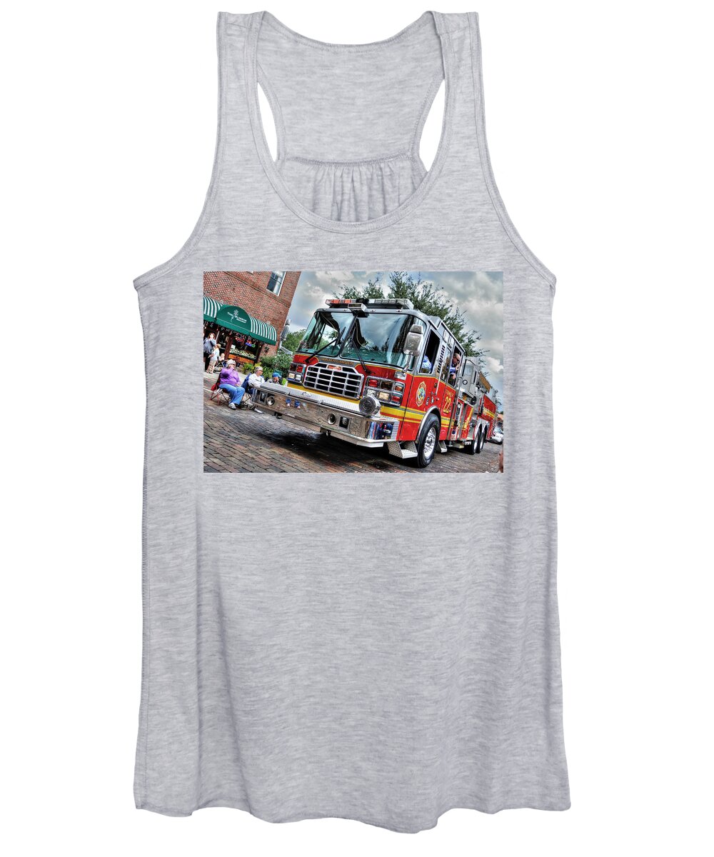 Fire Women's Tank Top featuring the photograph Firetruck by David Hart