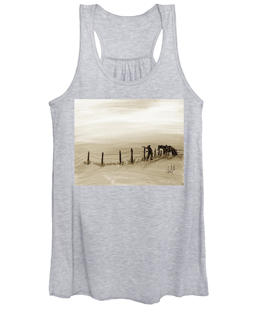 Texas Women's Tank Top featuring the drawing Fix on the Prairie #1 by Erich Grant