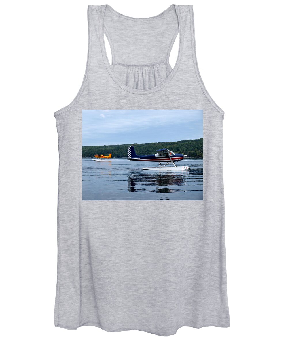 Cessna 180e Women's Tank Top featuring the photograph Float Planes on Keuka by Joshua House