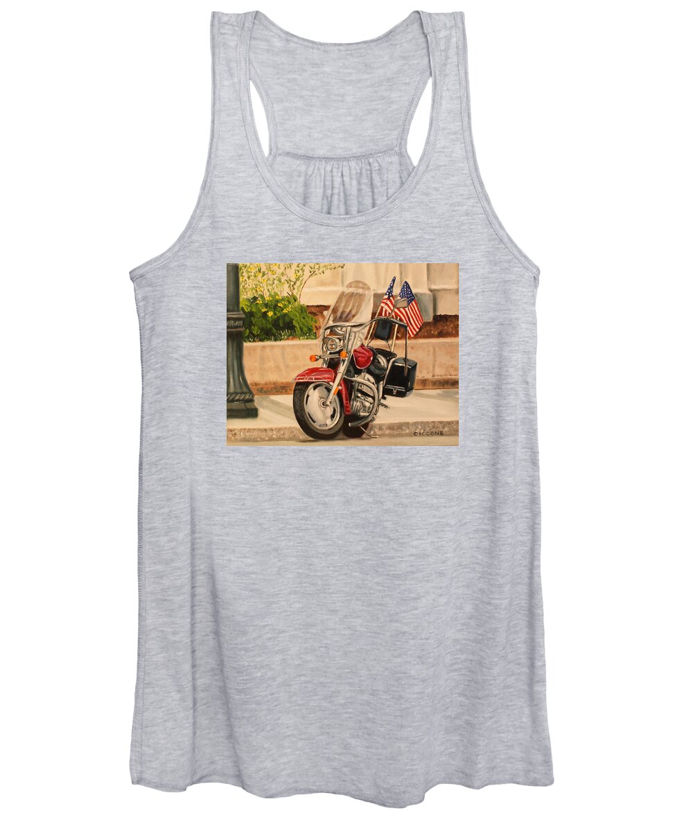 Motorcycle Women's Tank Top featuring the painting Flying Colors by Jill Ciccone Pike