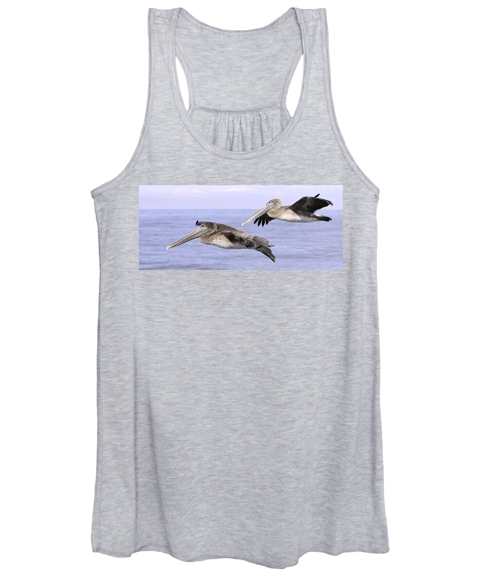 Pelican Women's Tank Top featuring the photograph Flying Pelicans by Bradford Martin