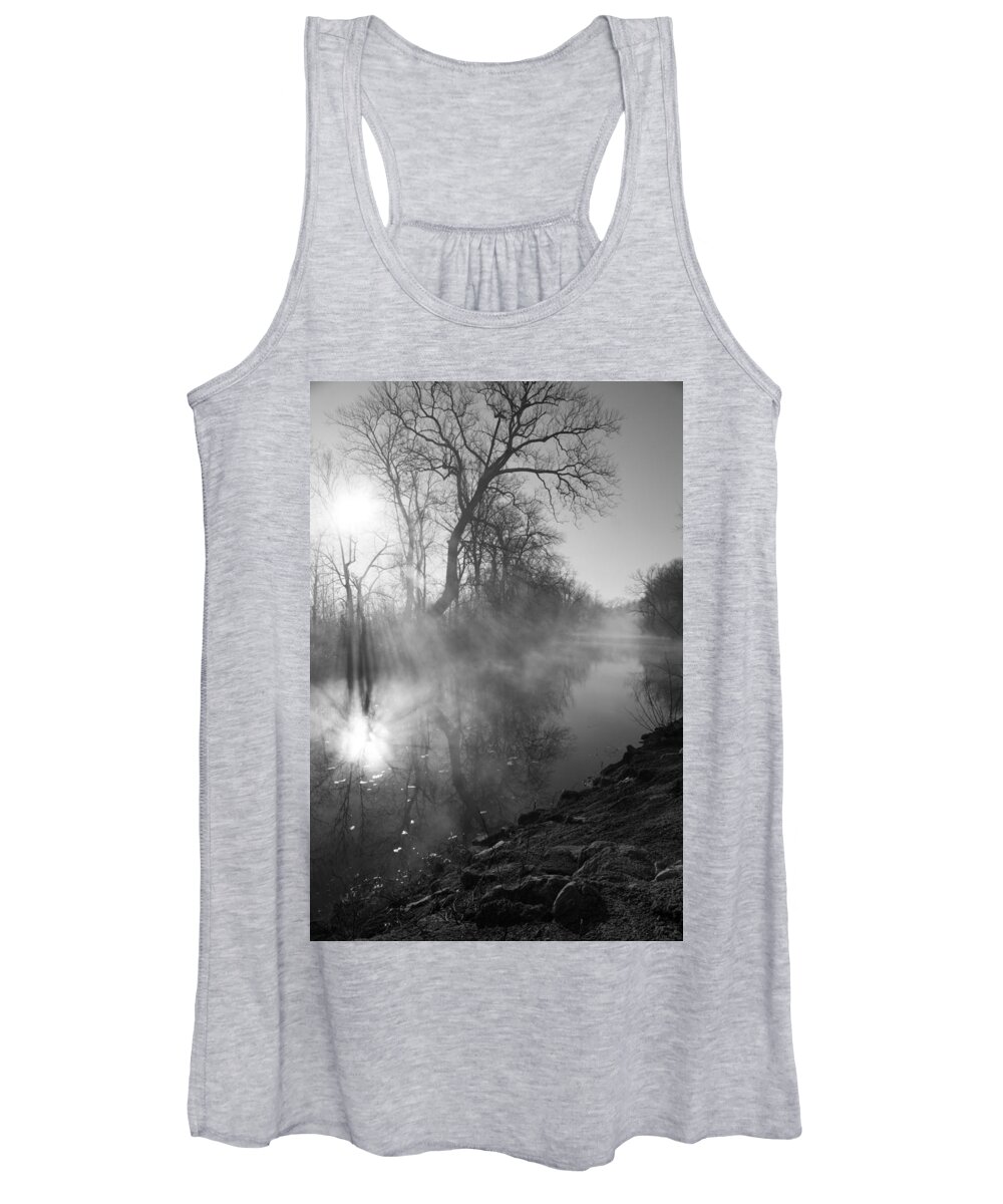 Fog Women's Tank Top featuring the photograph Foggy River Morning Sunrise by Jennifer White