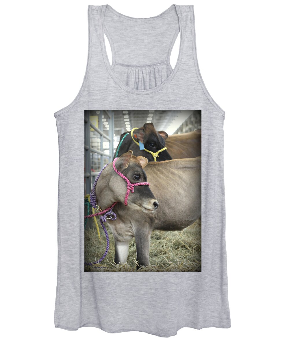 Calf Women's Tank Top featuring the photograph Following Mom's Lead by Andrea Platt