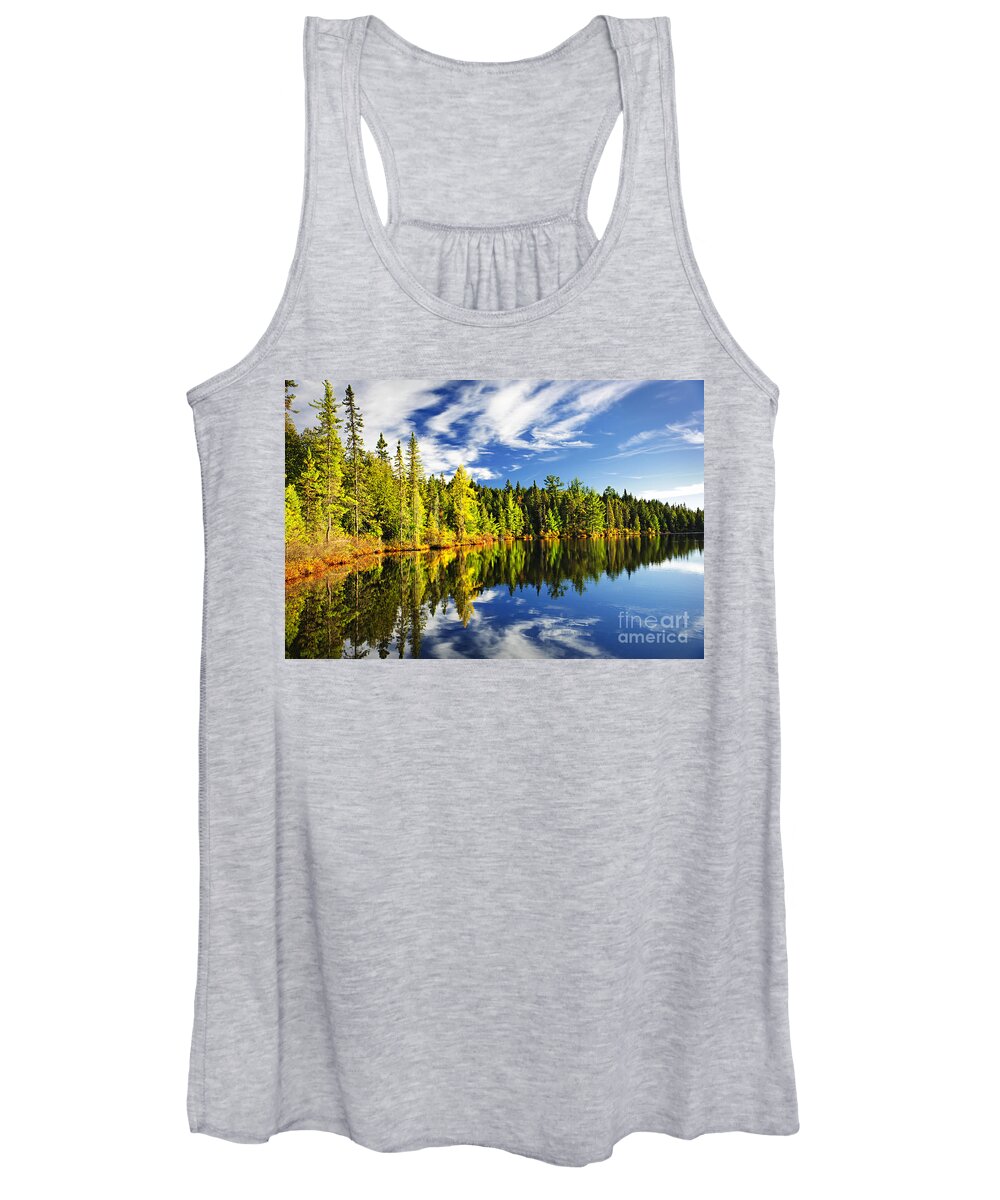 Lake Women's Tank Top featuring the photograph Forest reflecting in lake by Elena Elisseeva