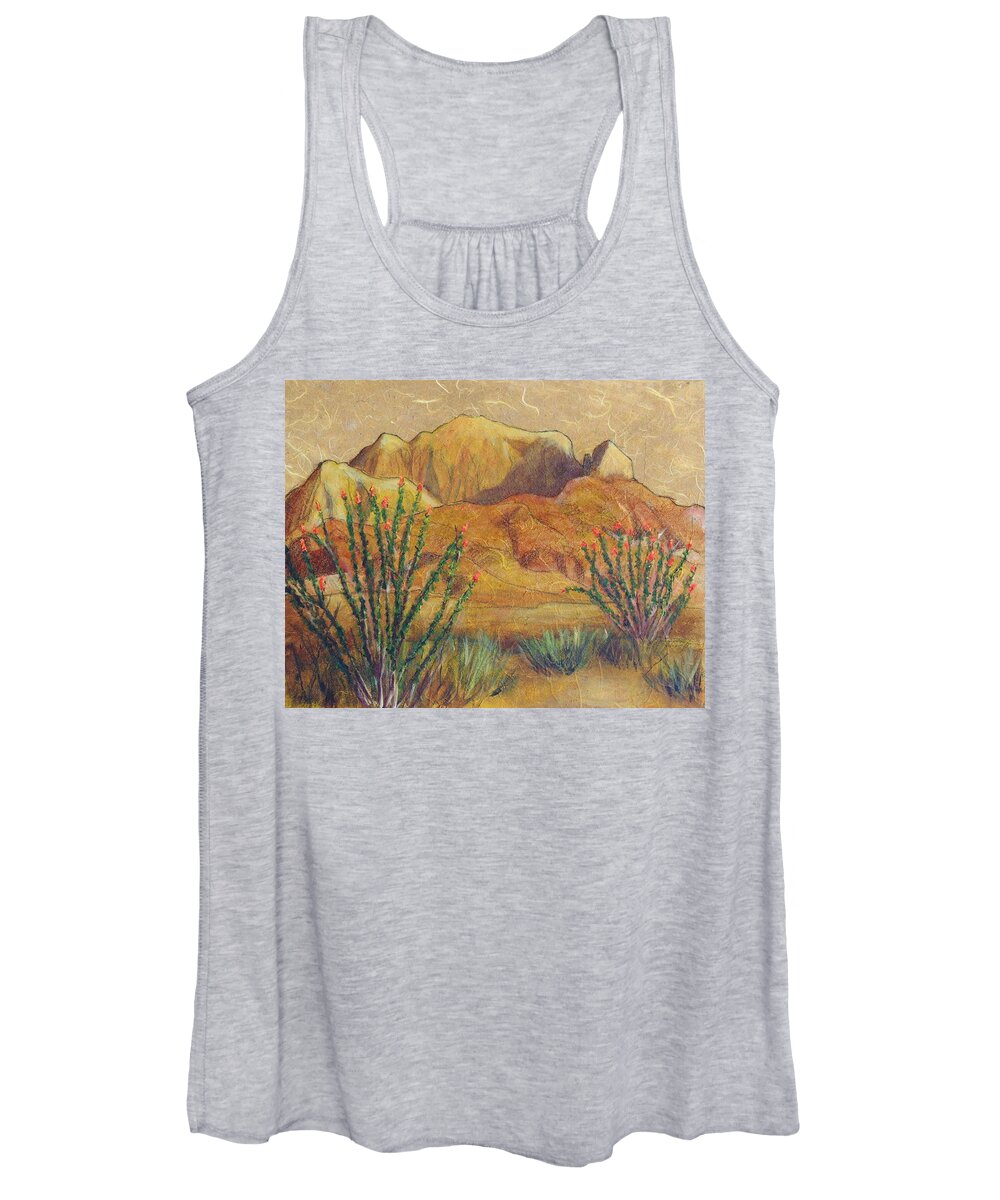 Landscape Women's Tank Top featuring the painting Franklins and Ocotillo by Candy Mayer