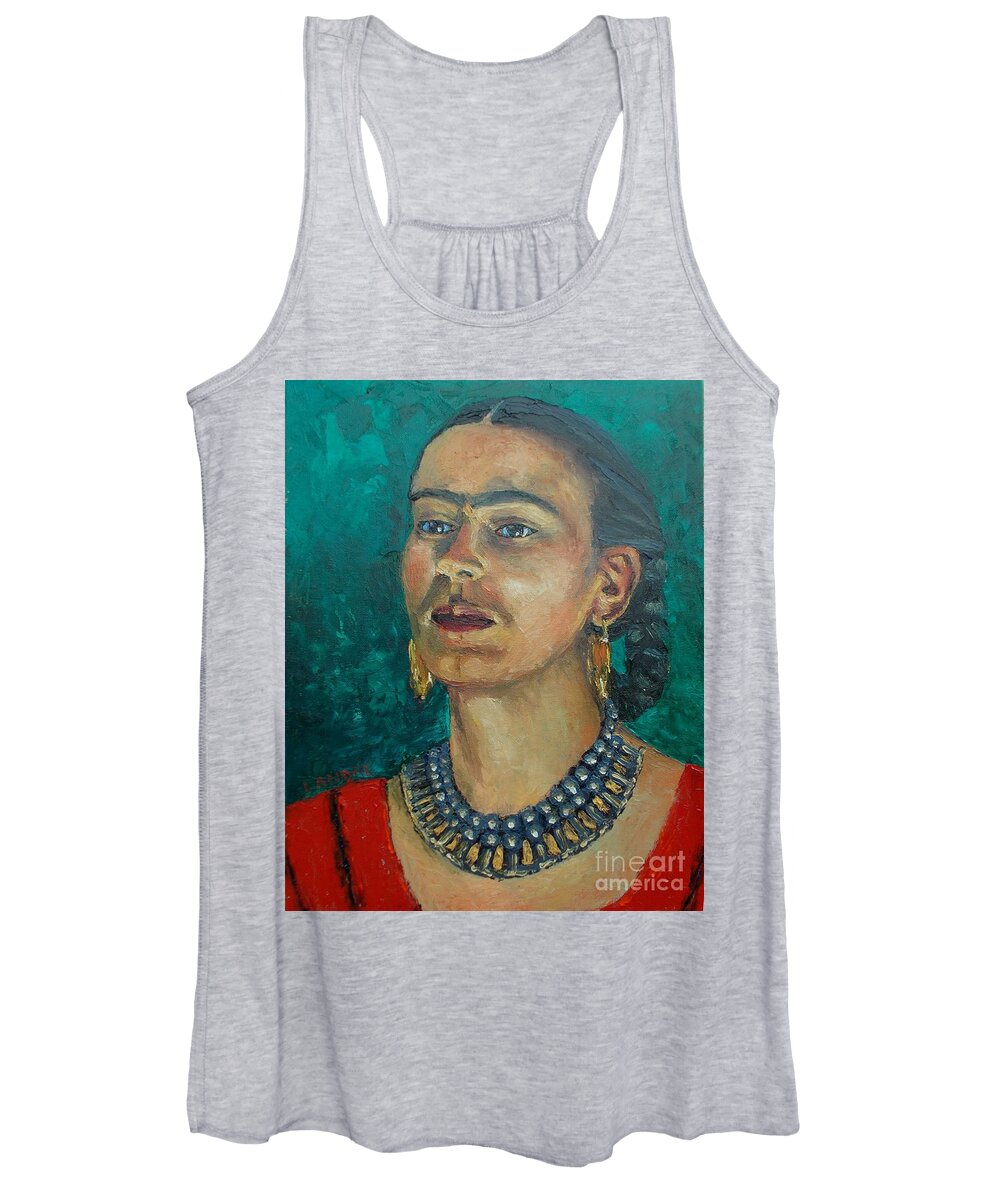 Woman Women's Tank Top featuring the painting Frida Teal by Lilibeth Andre