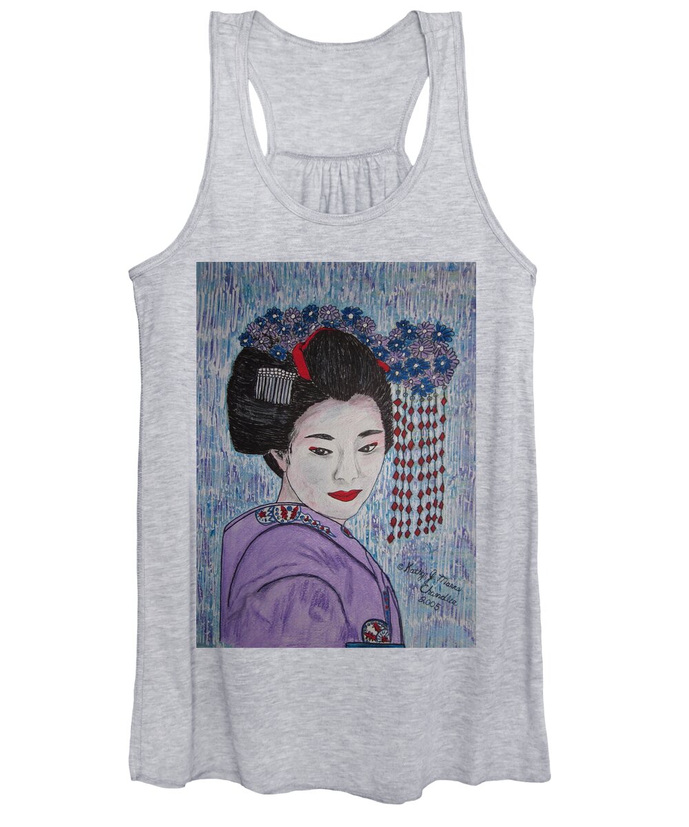Oriental Women's Tank Top featuring the painting Geisha Girl by Kathy Marrs Chandler