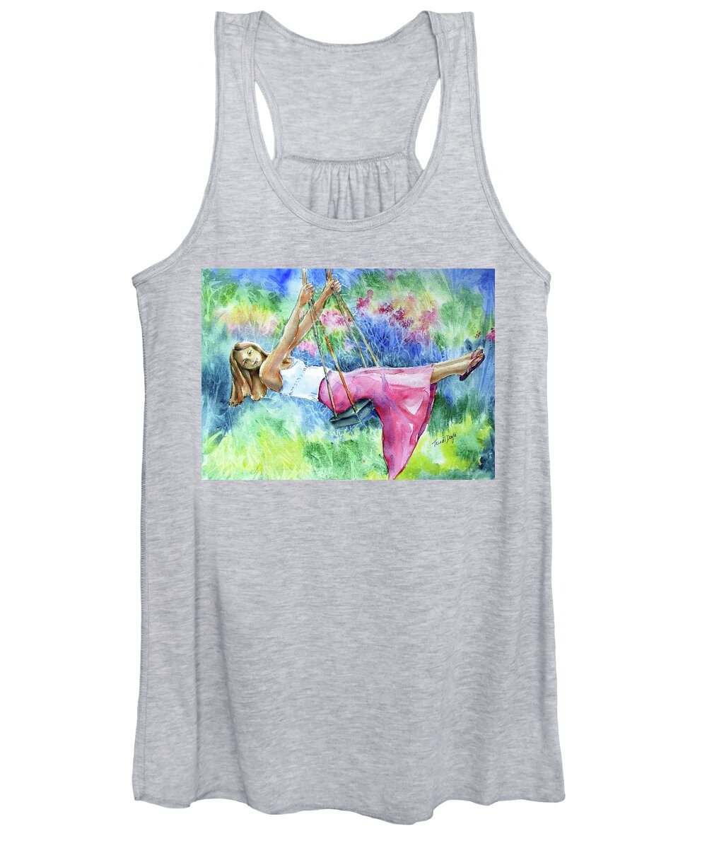 Swing Women's Tank Top featuring the painting GIrl on a Swing by Trudi Doyle