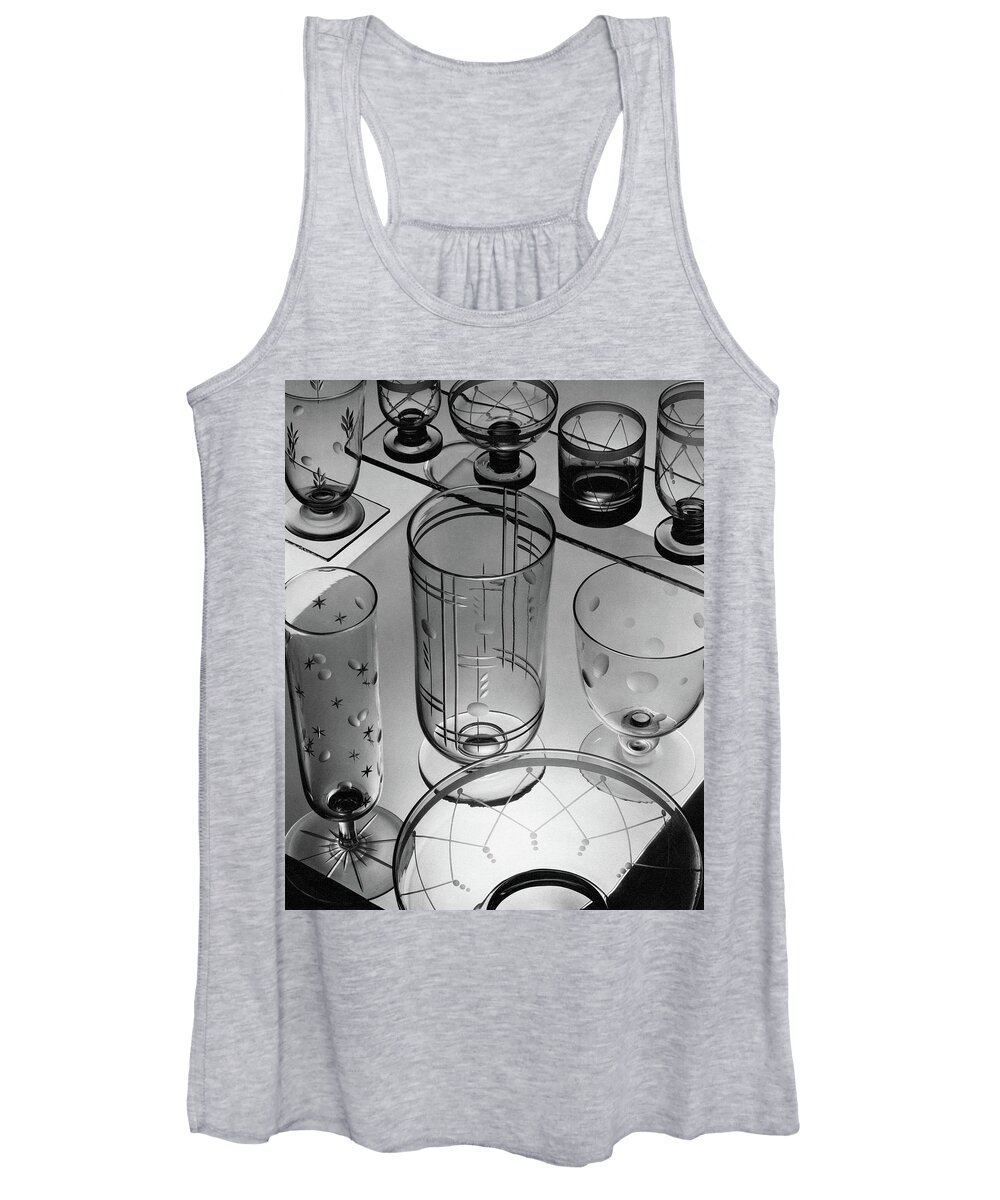 Home Accessories Women's Tank Top featuring the photograph Glasses And Crystal Vases By Walter D Teague by The 3
