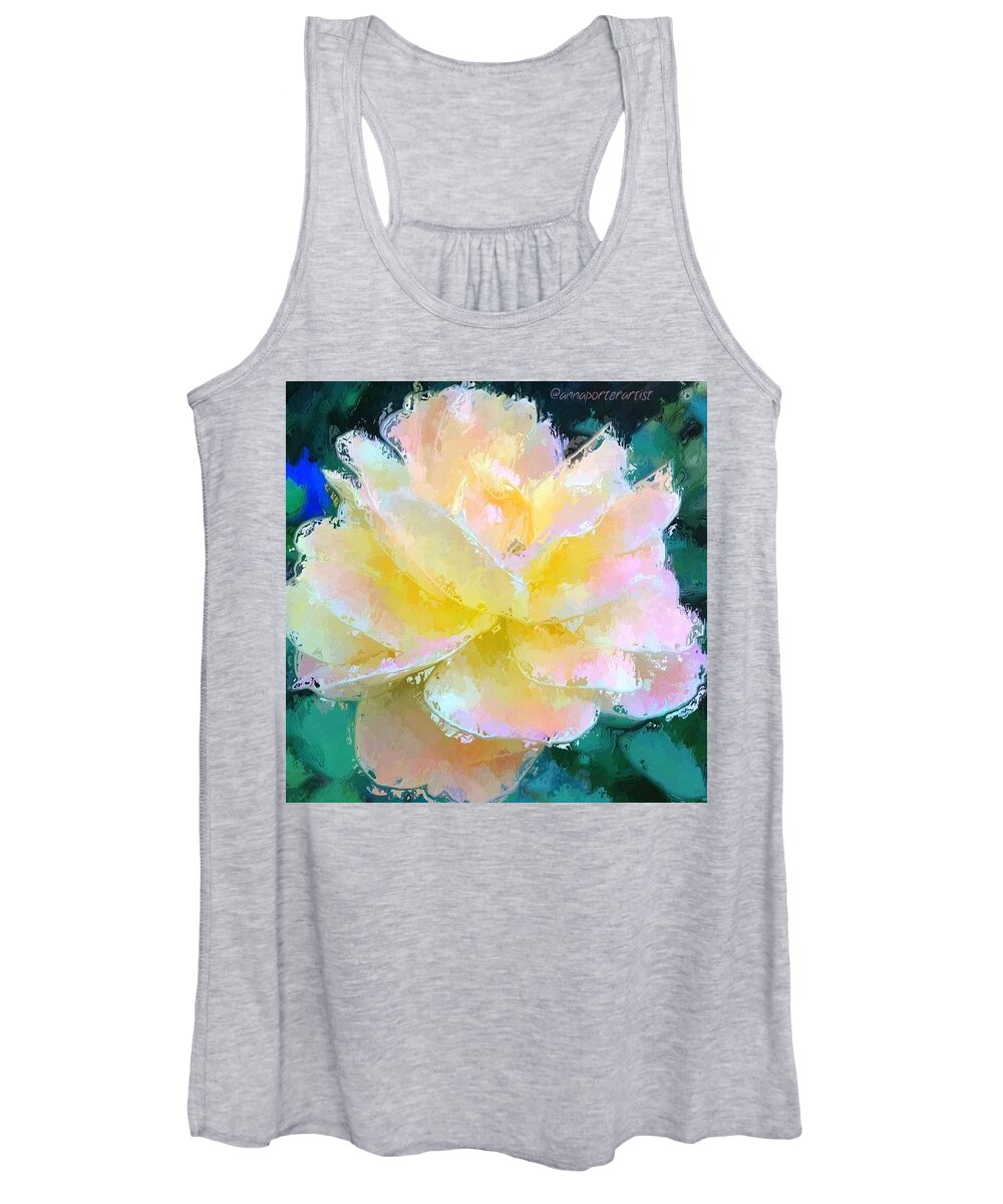 Glazed Women's Tank Top featuring the photograph Glazed Pale Pink And Yellow Rose by Anna Porter