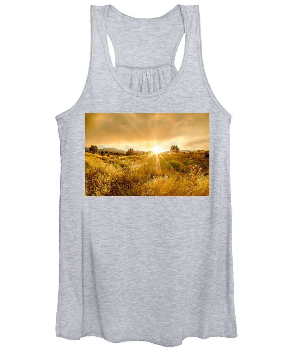Golden Glow Women's Tank Top featuring the photograph Golden Smoke by Emily Dickey