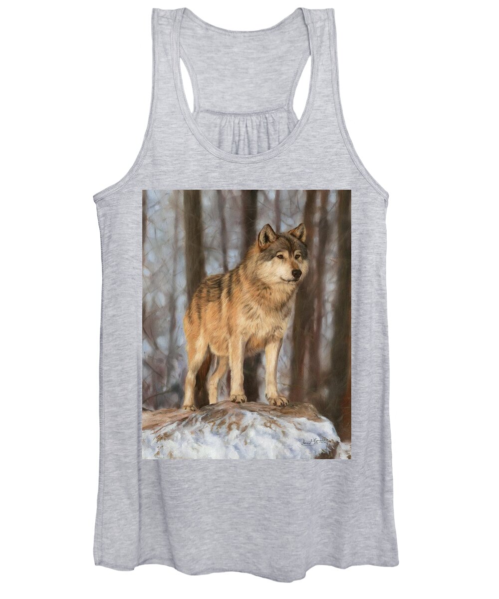Wolf Women's Tank Top featuring the painting Grey Wolf by David Stribbling