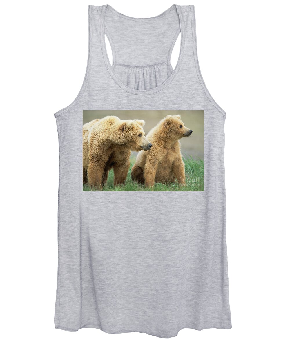 00345255 Women's Tank Top featuring the photograph Grizzly Bear Mother And Cub Katmai N P by Yva Momatiuk John Eastcott