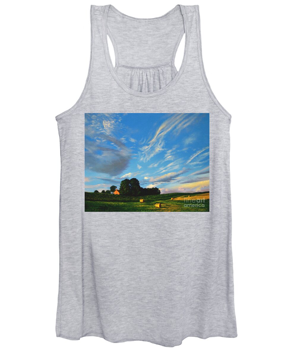 Farm Women's Tank Top featuring the painting Hay Rolls On The Farm Series One In Westmoreland County Pennsylvania by Christopher Shellhammer