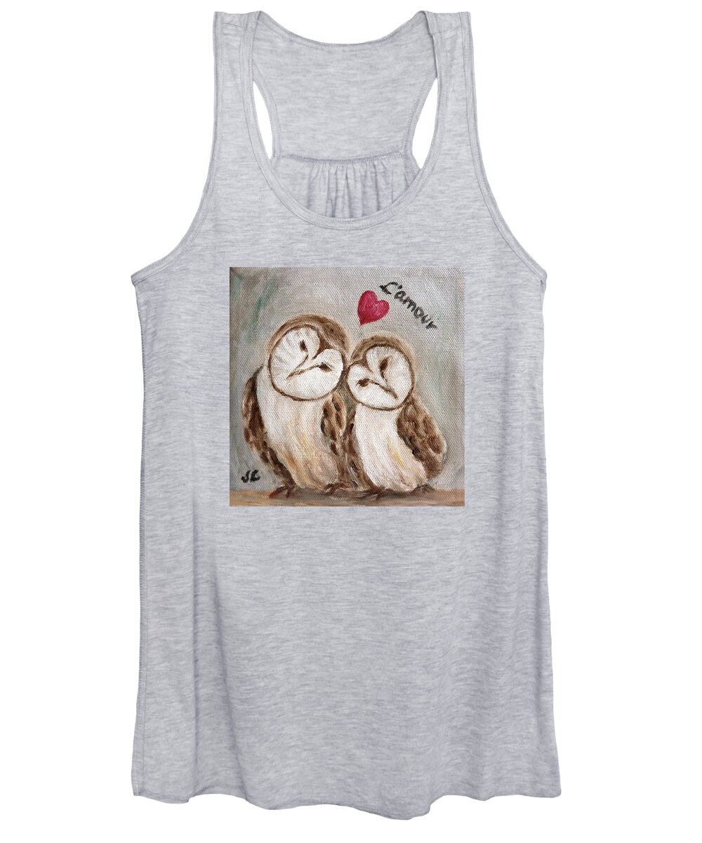 Owl Women's Tank Top featuring the painting Hiboux Dans L'amour by Victoria Lakes
