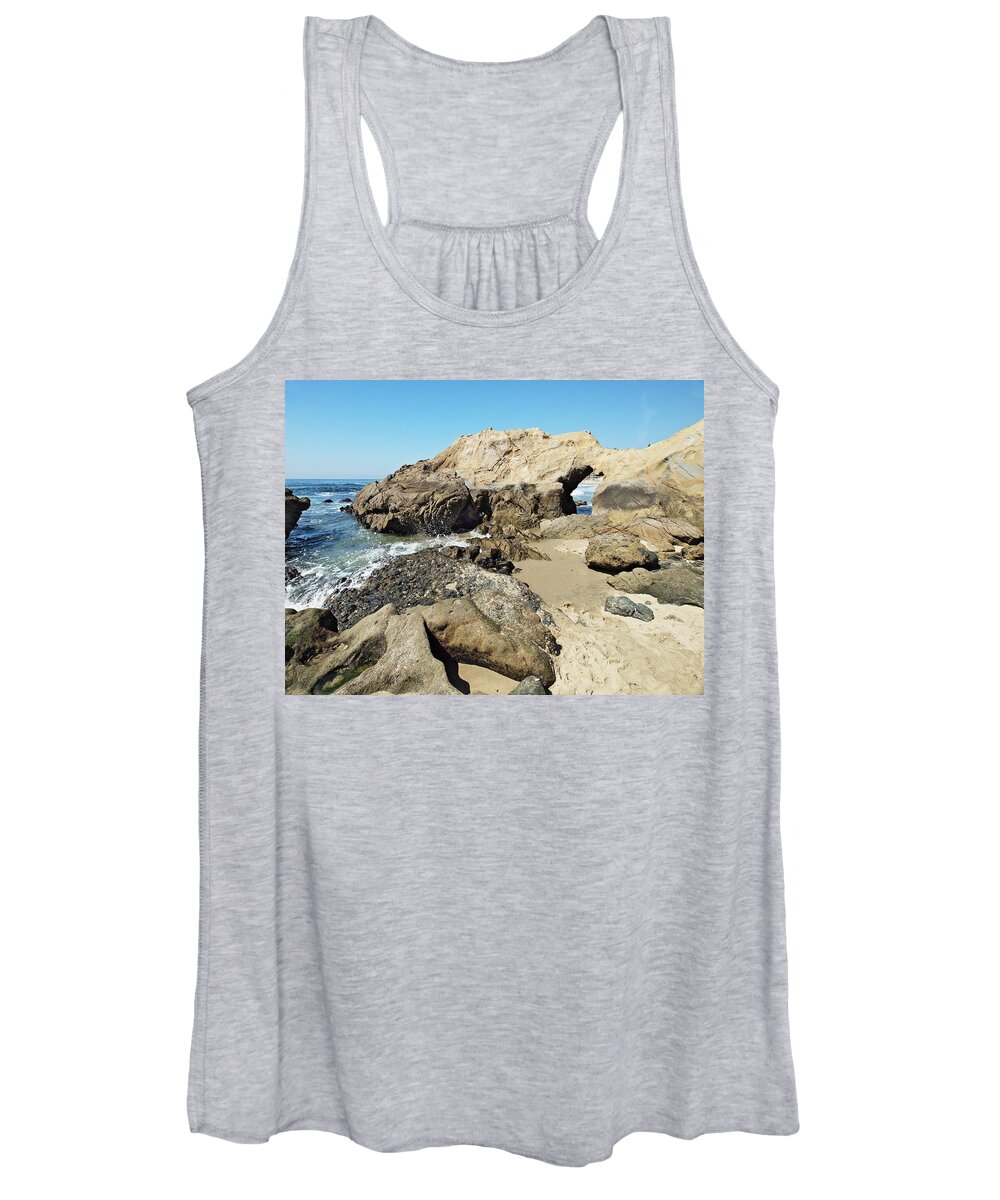 Beach Women's Tank Top featuring the photograph Hole in the Rock by Steve Ondrus