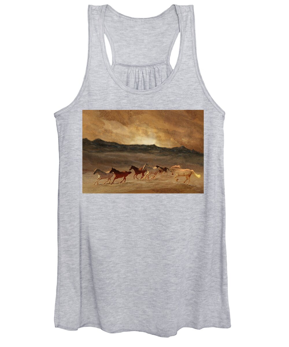 Golden Women's Tank Top featuring the photograph Horses of Stone by Melinda Hughes-Berland