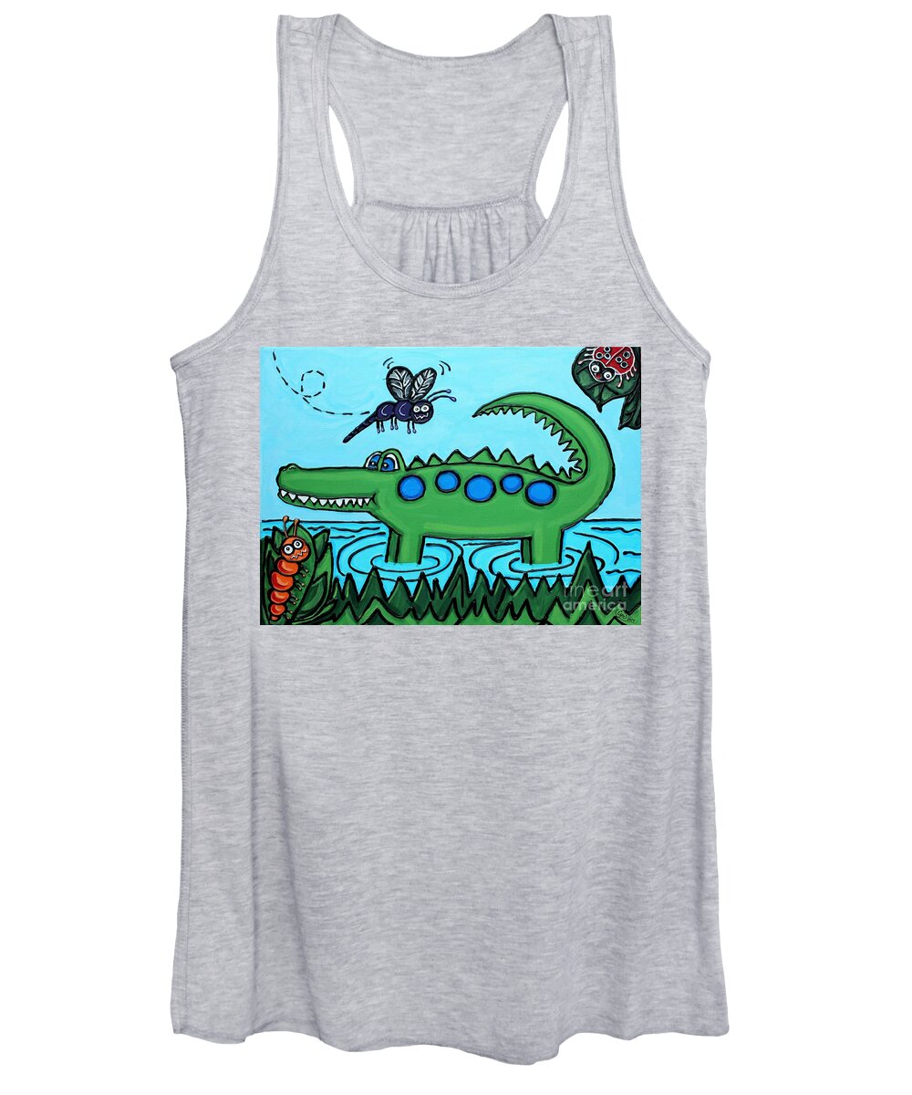 Gator Women's Tank Top featuring the painting Happy Green Gator by Cynthia Snyder