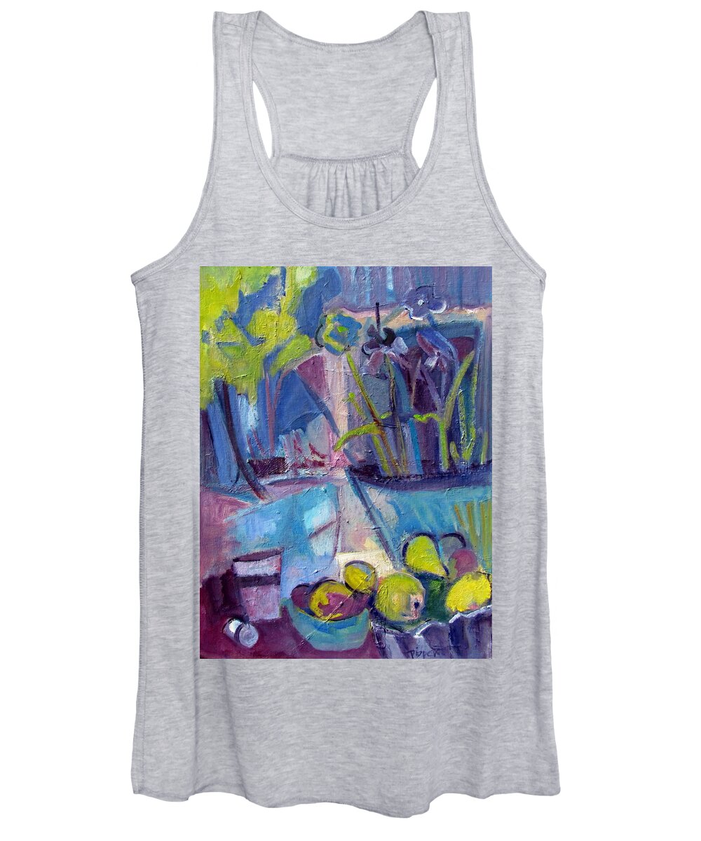 Unique Still Life Melded With Outdoors Women's Tank Top featuring the painting Inside and Outside Abstract Expressionism by Betty Pieper