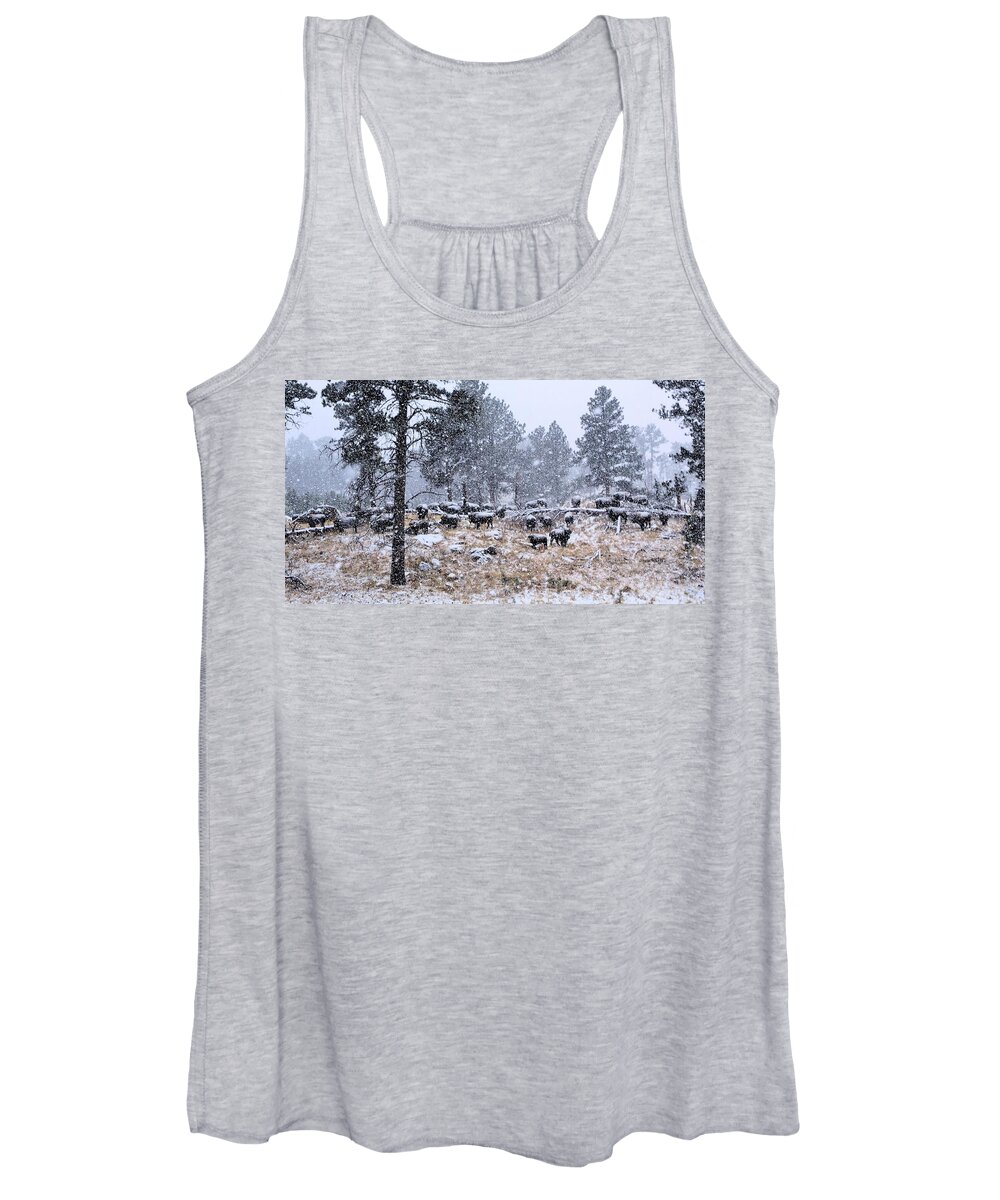 Bison Women's Tank Top featuring the photograph January Snow by Donald J Gray
